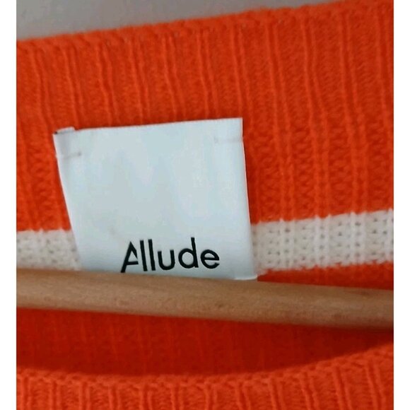 Allude Cashmere Wool Blend Sweater Est Size Large Orange Stripe Balloon Sleeve - Picture 5 of 9